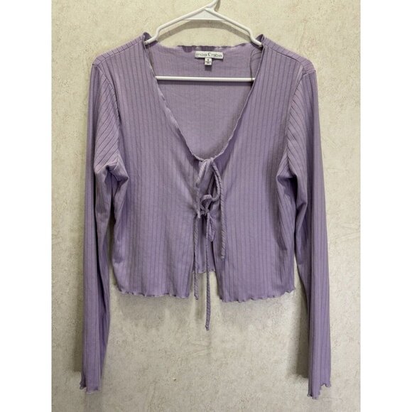 MOA MOA Lilac Tie Front Cropped Sweater Top Ribbed Y2K 90s MEDIUM Coquette Swift - Picture 2 of 8